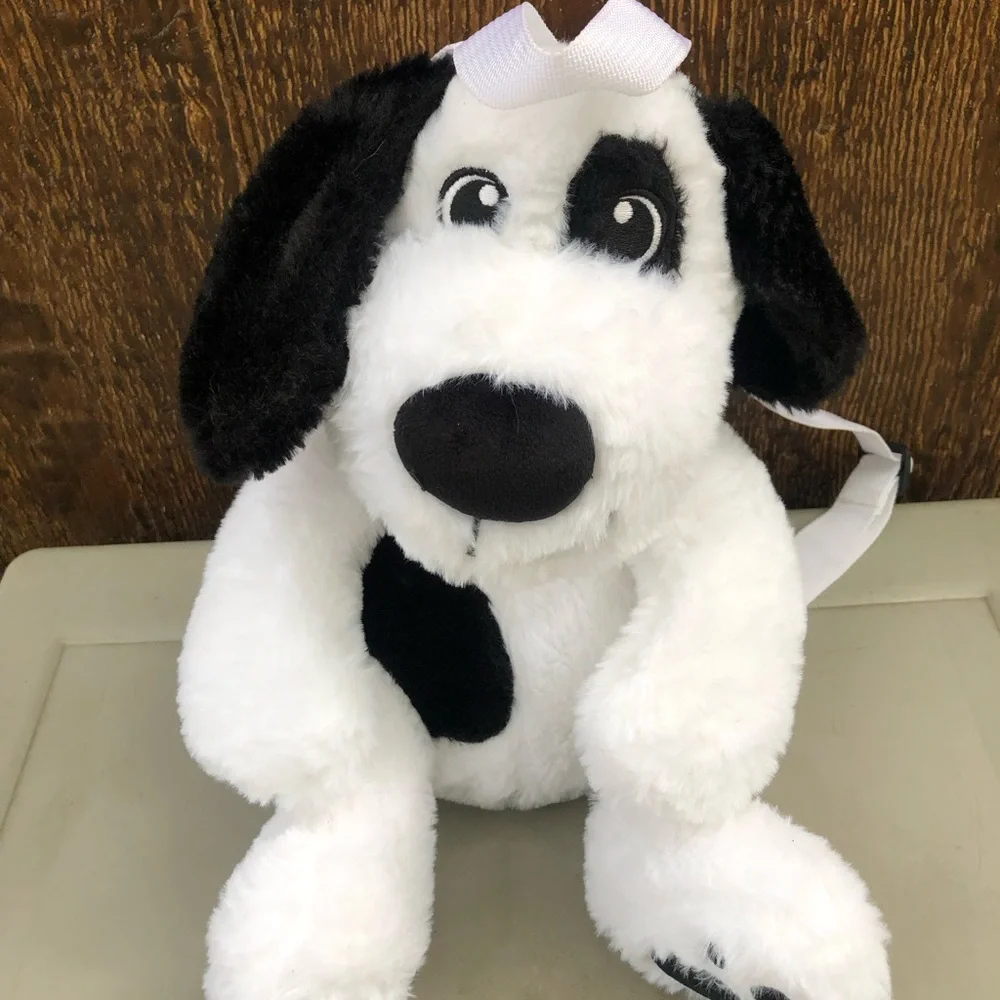 Stepping Stones plush black and white spotted puppy dog backpack